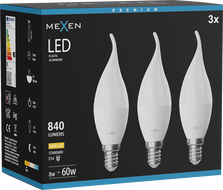 Mexen Nova 3x LED lámpa E14, C37, 8W, Meleg - 3000K, 840 lm - L106-E14-0830-01x03