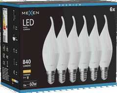 Mexen Nova 6x Bec LED flacără E14, C37, 8W, Calda - 3000K, 840 lm - L106-E14-0830-01x06