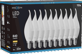 Mexen Nova 10x Bec LED flacără E14, C37, 8W, Caldă - 3000K, 840 lm - L106-E14-0830-01x10