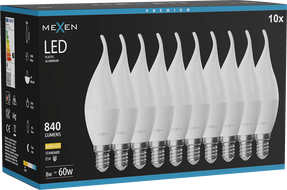 Mexen Nova 10x LED gyertyaizzó E14, C37, 8W, Meleg - 3000K, 840 lm - L106-E14-0830-01x10