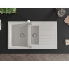 Mexen Matias chiuvetă de bucătărie din granit cu 1,5 compartimente, cu scurgător și baterie Rita, albă - 6502-20-670300-00