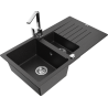 Mexen Matias chiuvetă din granit cu 1,5 compartimente cu scurgător și baterie de bucătărie Rita, negru/argintiu metalic