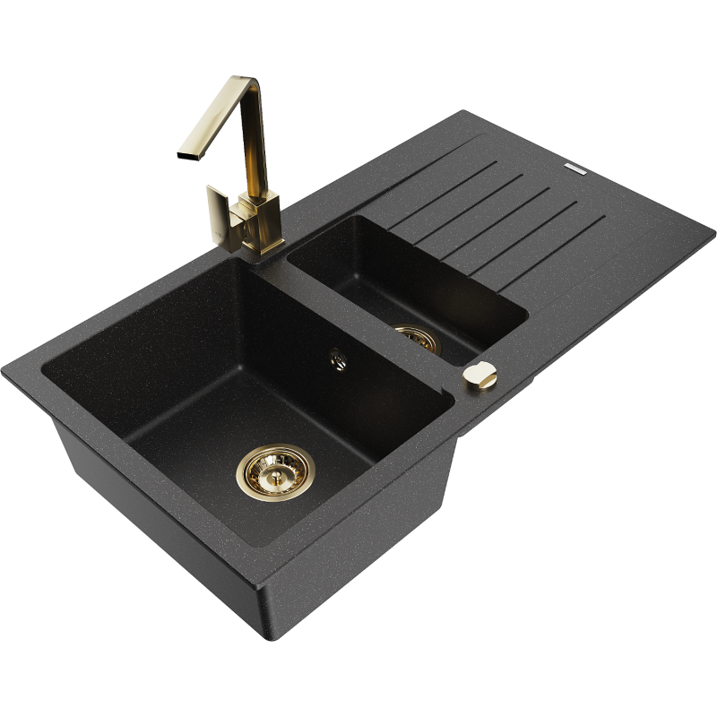 Mexen Matias chiuvetă de bucătărie din granit cu 1,5 compartimente, cu scurgător și baterie de bucătărie Rita,