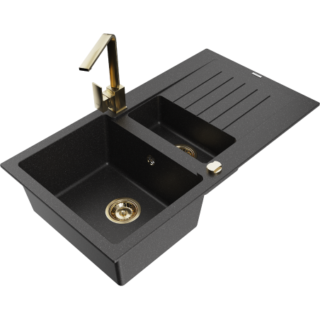 Mexen Matias chiuvetă de bucătărie din granit cu 1,5 compartimente, cu scurgător și baterie de bucătărie Rita,