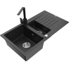 Mexen Matias chiuvetă din granit cu 1,5 compartimente cu scurgător și baterie de bucătărie Rita, negru/argintiu metalic
