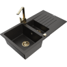 Mexen Matias gránit mosogatótálca 1,5-medencés csepegtetővel és Rita konyhai csappal, fekete/arany - 6502-75-670300-50