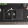 Mexen Matias chiuvetă de granit cu 1,5 compartimente cu scurgător și baterie de bucătărie Rita, negru pătat