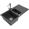 Mexen Matias chiuvetă din granit cu 1,5 cuve cu scurgător și baterie de bucătărie Rita, negru pătat - 6502-76-670300-00