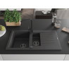 Mexen Matias chiuvetă de granit cu 1,5 compartimente, cu scurgător și baterie de bucătărie Rita, negru pătat