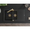 Mexen Matias chiuvetă de granit 1,5 cuve cu scurgător și baterie de bucătărie Rita, neagră - 6502-77-670300-50