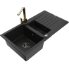 Mexen Matias chiuvetă de granit cu 1,5 cuve, cu scurgător și baterie de bucătărie Rita, neagră - 6502-77-670300-50-B