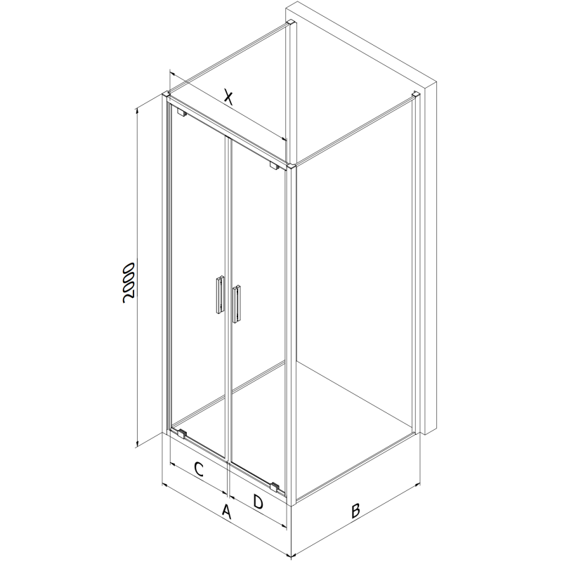 Mexen Exo-3S Cabină de duș cu 3 pereți, batantă, 100 x 100 cm, transparentă, crom - 8182-100-100-01-00-3S