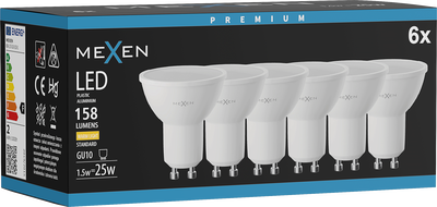 Mexen Nova 6x LED izzó GU10, 1,5W, Meleg - 3000K, 158 lm - L107-GU10-0130-01x06