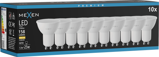 Mexen Nova 10x Bec LED GU10, 1,5W, Caldă - 3000K, 158 lm - L107-GU10-0130-01x10