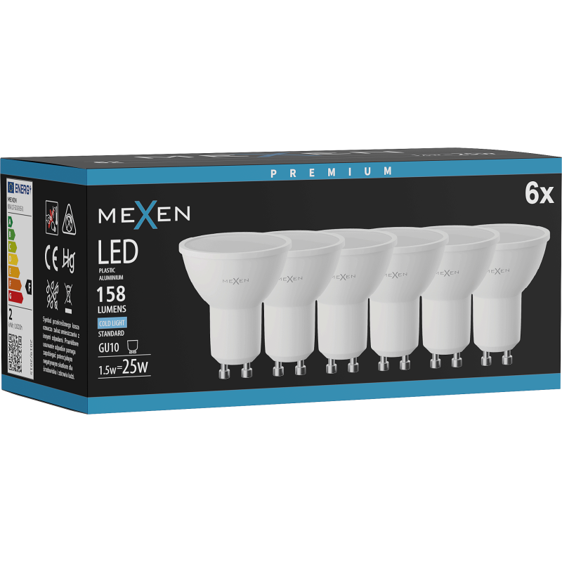 Mexen Nova 6x Bec cu LED GU10, 1,5W, Rece - 6500K, 158 lm - L107-GU10-0165-01x06