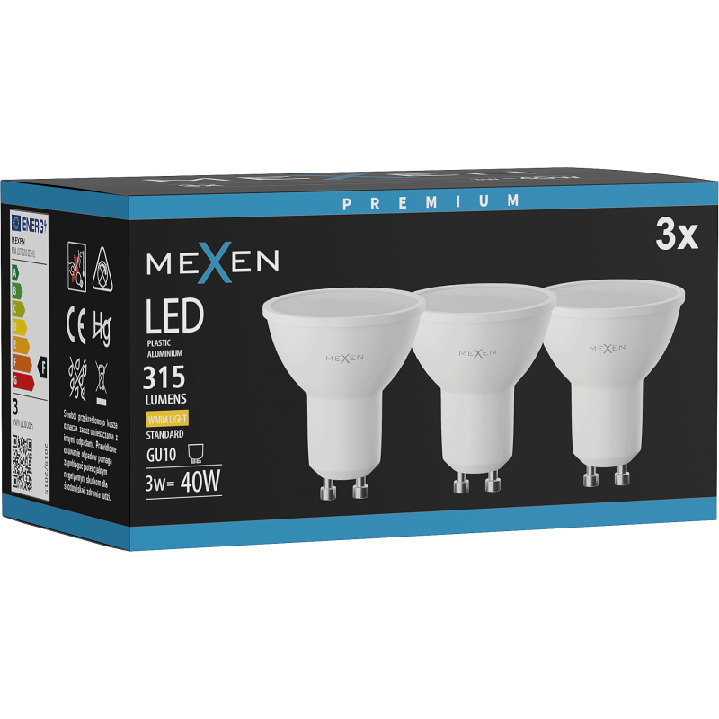 Mexen Nova 3x LED izzó GU10, 3W, Meleg - 3000K, 315 lm - L107-GU10-0330-01x03