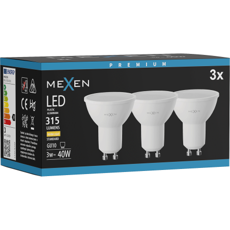 Mexen Nova 3x LED izzó GU10, 3W, Meleg - 3000K, 315 lm - L107-GU10-0330-01x03