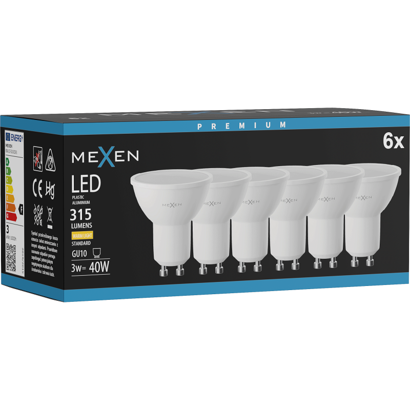 Mexen Nova 6x Bec LED GU10, 3W, Caldă - 3000K, 315 lm - L107-GU10-0330-01x06