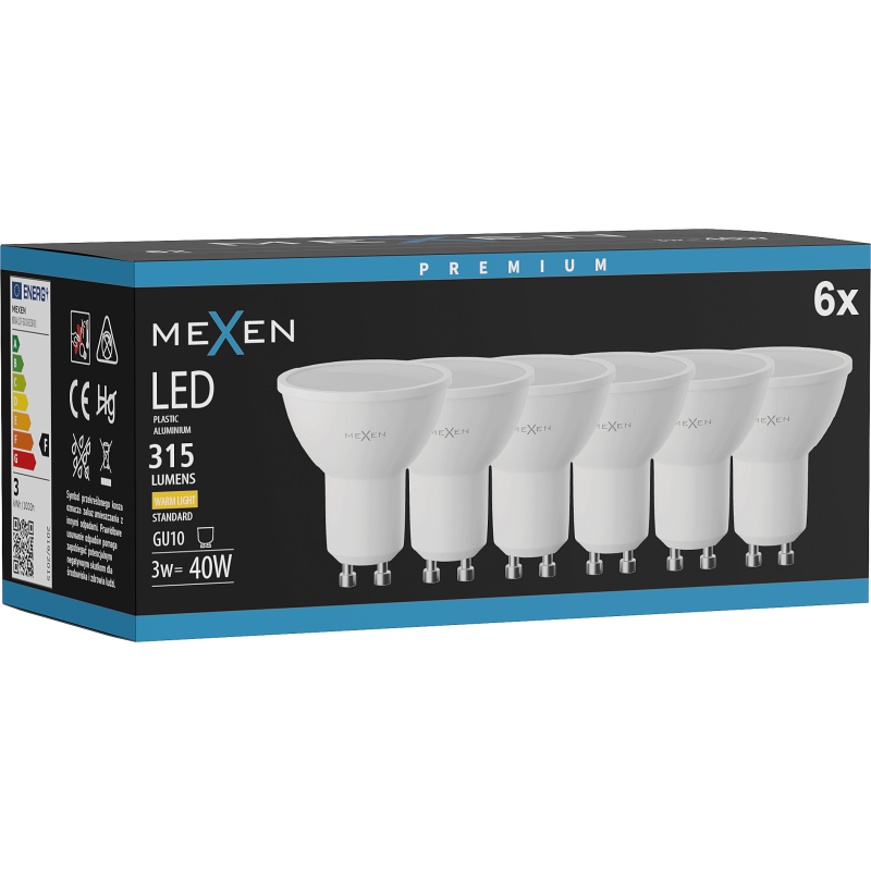 Mexen Nova 6x LED GU10 izzó, 3W, Meleg - 3000K, 315 lm - L107-GU10-0330-01x06