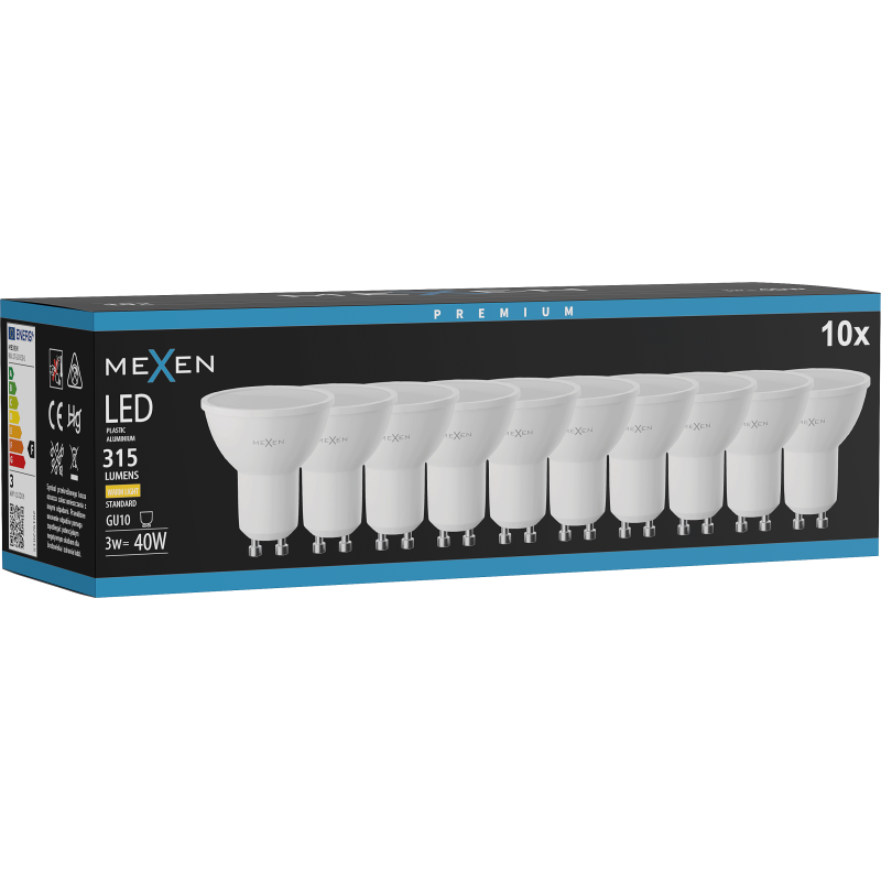 Mexen Nova 10x bec LED GU10, 3W, Calda - 3000K, 315 lm - L107-GU10-0330-01x10