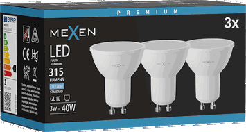 Mexen Nova 3x Bec LED GU10, 3W, Rece - 6500K, 315 lm - L107-GU10-0365-01x03