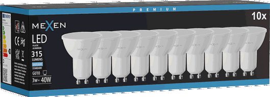Mexen Nova 10x Bec LED GU10, 3W, Rece - 6500K, 315 lm - L107-GU10-0365-01x10