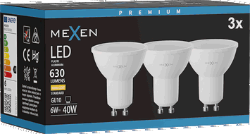 Mexen Nova 3x Bec LED GU10, 6W, Cald - 3000K, 630 lm - L107-GU10-0630-01x03