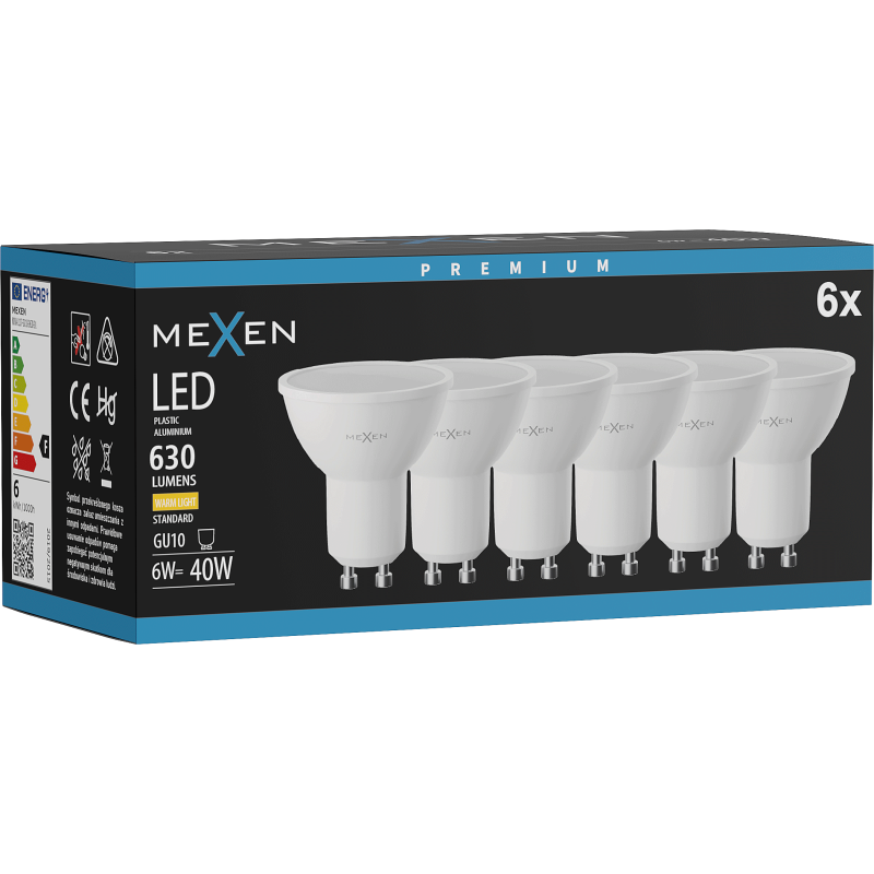 Mexen Nova 6x LED izzó GU10, 6W, Meleg - 3000K, 630 lm - L107-GU10-0630-01x06