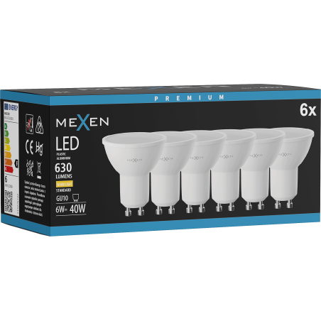 Mexen Nova 6x Bec LED GU10, 6W, Caldă - 3000K, 630 lm - L107-GU10-0630-01x06
