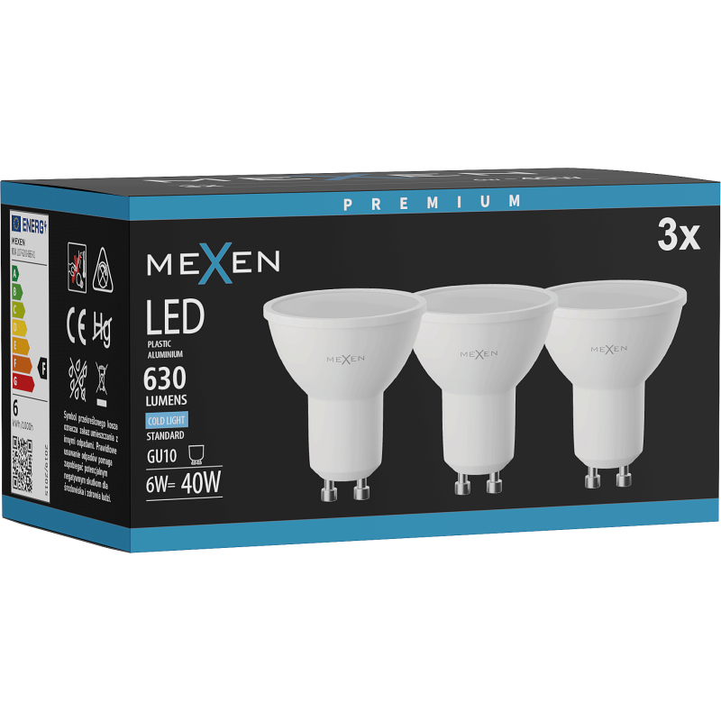 Mexen Nova 3x LED izzó GU10, 6W, Hideg - 6500K, 630 lm - L107-GU10-0665-01x03