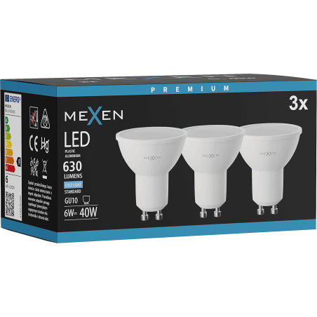 Mexen Nova 3x LED izzó GU10, 6W, Hideg - 6500K, 630 lm - L107-GU10-0665-01x03