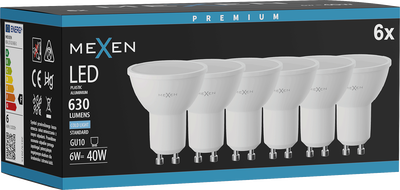 Mexen Nova 6x LED izzó GU10, 6W, Hideg - 6500K, 630 lm - L107-GU10-0665-01x06