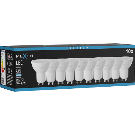 Mexen Nova 10x Bec LED GU10, 6W, Rece - 6500K, 630 lm - L107-GU10-0665-01x10