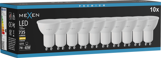 Mexen Nova 10x LED Izzó GU10, 7W, Meleg - 3000K, 735 lm - L107-GU10-0730-01x10