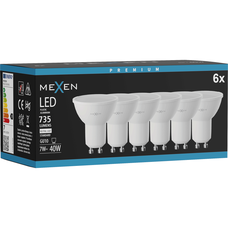 Mexen Nova 6x LED GU10 izzó, 7W, Semleges - 4000K, 735 lm - L107-GU10-0740-01x06