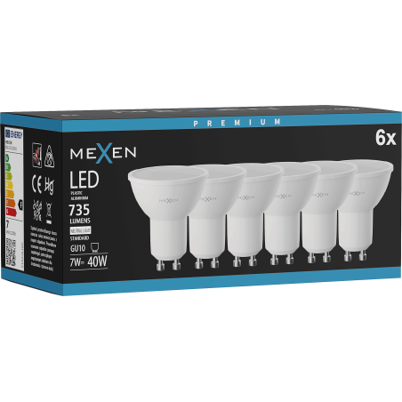 Mexen Nova 6x LED GU10 izzó, 7W, Semleges - 4000K, 735 lm - L107-GU10-0740-01x06