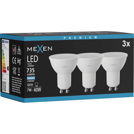 Mexen Nova 3x Bec LED GU10, 7W, Rece - 6500K, 735 lm - L107-GU10-0765-01x03