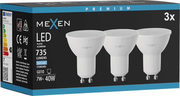 Mexen Nova 3x LED izzó GU10, 7W, Hideg - 6500K, 735 lm - L107-GU10-0765-01x03