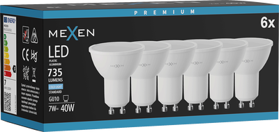 Mexen Nova 6x LED izzó GU10, 7W, Hideg - 6500K, 735 lm - L107-GU10-0765-01x06
