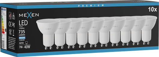 Mexen Nova 10x Bec LED GU10, 7W, Rece - 6500K, 735 lm - L107-GU10-0765-01x10