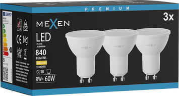 Mexen Nova 3x LED izzó GU10, 8W, Meleg - 3000K, 840 lm - L108-GU10-0830-01x03