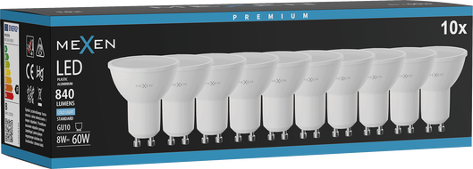 Mexen Nova 10x LED izzó GU10, 8W, Hideg - 6500K, 840 lm - L108-GU10-0865-01x10