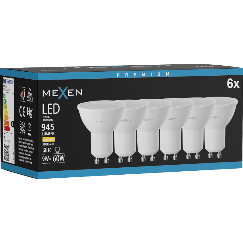 Mexen Nova 6x LED izzó GU10, 9W, Meleg - 3000K, 945 lm - L108-GU10-0930-01x06