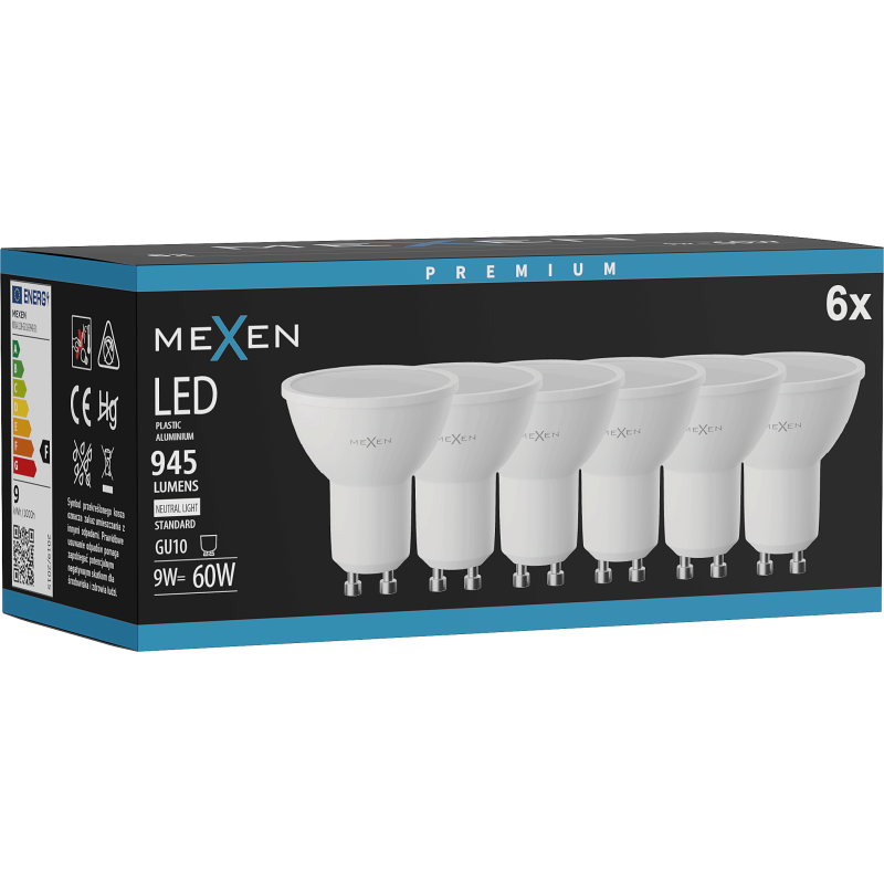Mexen Nova 6x Bec LED GU10, 9W, Neutră - 4000K, 945 lm - L108-GU10-0940-01x06