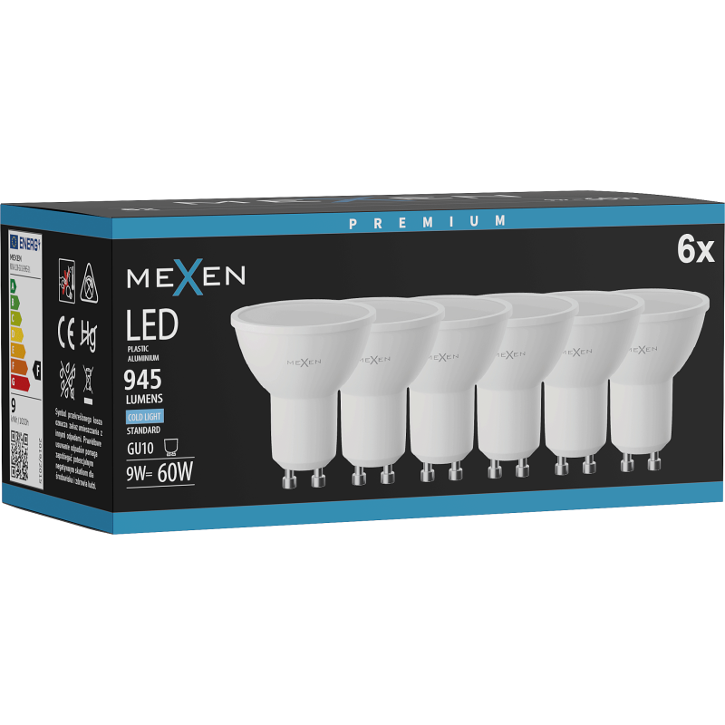 Mexen Nova 6x Bec LED GU10, 9W, Rece - 6500K, 945 lm - L108-GU10-0965-01x06