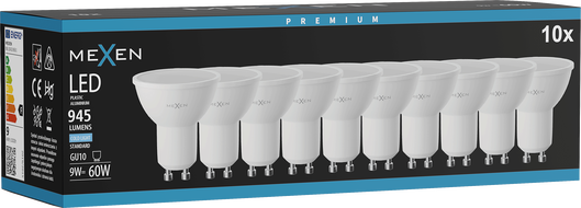 Mexen Nova 10x LED GU10 izzó, 9W, Hideg - 6500K, 945 lm - L108-GU10-0965-01x10