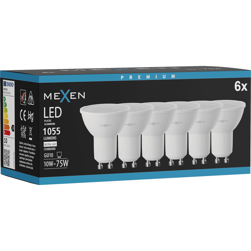 Mexen Nova 6x Bec LED GU10, 10W, Neutră - 4000K, 1055 lm - L108-GU10-1040-01x06