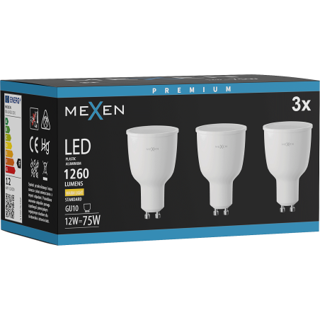 Mexen Nova 3x Bec LED GU10, 12W, Cald - 3000K, 1260 lm - L108-GU10-1230-01x03