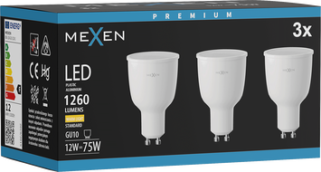 Mexen Nova 3x LED izzó GU10, 12W, Meleg - 3000K, 1260 lm - L108-GU10-1230-01x03