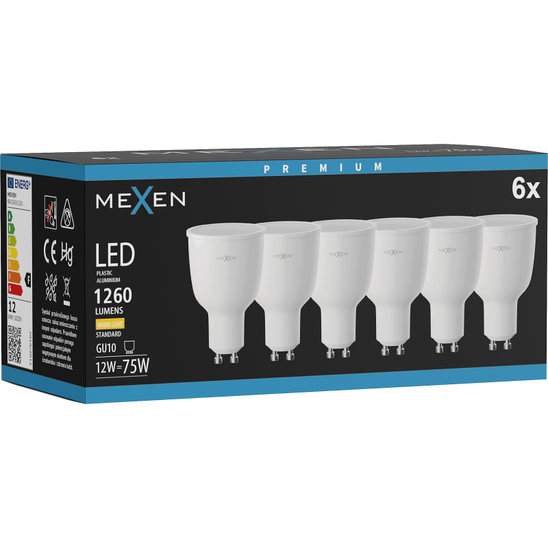 Mexen Nova 6x Bec LED GU10, 12W, Caldă - 3000K, 1260 lm - L108-GU10-1230-01x06